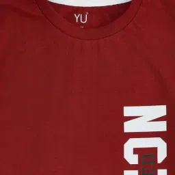 YU by Pantaloons Kids Maroon & White Cotton Printed Full Sleeves T-Shirt image 2