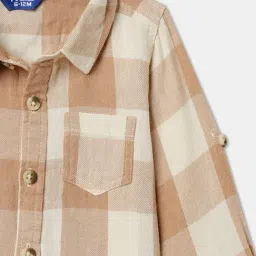 R&B Kids Brown Checked Regular Fit Shirt image 3