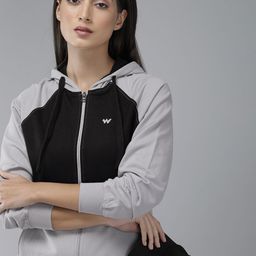 Wildcraft Women Grey And Black Colourblocked Hooded Sweatshirt-picture-35
