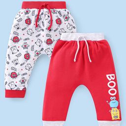 Babyhug Cotton Full Length Monster Printed Diaper Pants Pack of 2 - Red & Grey-image-75