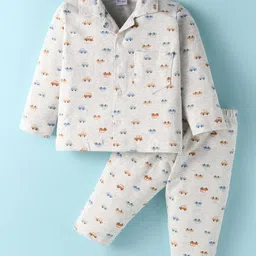 Ben Benny Interlock Knit Full Sleeves Night Suit With Car Print - Off White-picture-14