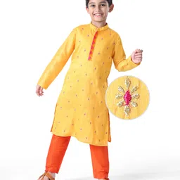 earthy touch Earthy TouchWoven Full SleevesEmbroidered Kurta Pyjama Set - Yellow & Red-picture-14
