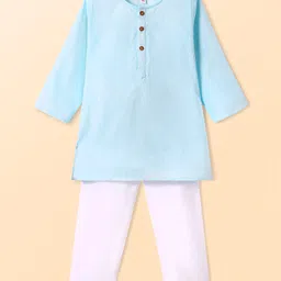 Babyhug Cotton Woven Cambric Solid Full Sleeves Kurta Pyjama Set - Light Blue-picture-35