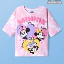 Pine Kids Disney Terry Knit Half Sleeves Drop Shoulder Oversize T-Shirt With Minnie Mouse Graphics And Tie & Dye Detailing - Pink & White-picture-29