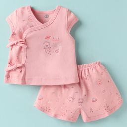 Zero Sinker Knit Sleeveless Shorts Night Suit With Space & Animal Print - Dark Pink-picture-16