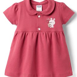 Simply Interlock Knit Peter Pan Collar Half Sleeves Frock With Bunny Print - Red-picture-34