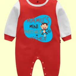 The Peppy Tend 100% Cotton Family Theme Full Sleeves Mamus Mini Partner In Mischief Text Printed Romper - Red & White-picture-26