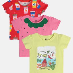 MINI KLUB Cotton Knit Pack Of 3 Half Sleeves House & Drinks Printed Tees - Multi Colour-picture-8