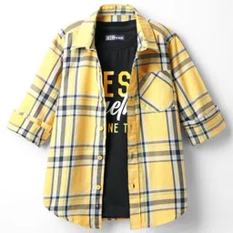 Pine Kids Cotton Woven Full Sleeves Checkered Shirt With T-Shirt - Yellow-picture-17