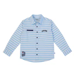 Pranava Organic Cotton Woven Full Sleeves Striped Comfort Fit Shirt - White & Light Blue-picture-26