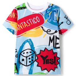 OLLINGTON ST. Cotton Half Sleeve Printed T-Shirt & Non Stretchable Denim Joggers Set - Multicolor & Blue image 2