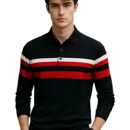 FASHIUM Men Striped Polo Collar Sweatshirt-picture-31