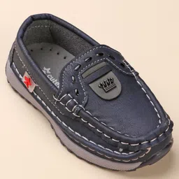 Cute Walk By Babyhug Slip On Solid Formal & Partywear Shoes With Crown Applique - Blue image 3