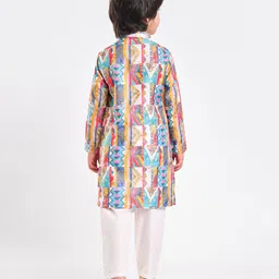 EARTHY TOUCH Woven Full Sleeves Kurta Pyjama Set With Abstract Print & Lace Detailing - Blue & White image 3