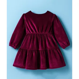 Babyhug Cotton Knit Full Sleeves Solid Frock With Legging - Maroon & White image 3
