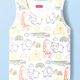 Babyhug 100 % Cotton Knit Sleeveless Sandos with Animal Print & Stripes Pack of 3 - Multicolor image 2