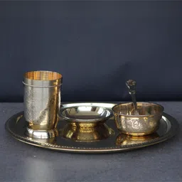 Indian Bartan Brass Plate Set - Golden image 4