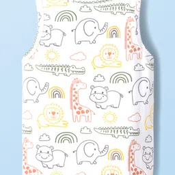 Babyhug 100 % Cotton Knit Sleeveless Sandos with Animal Print & Stripes Pack of 3 - Multicolor image 3