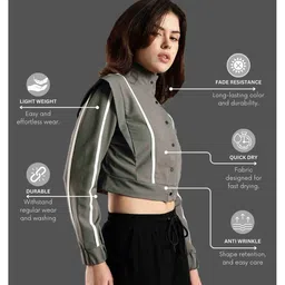 DOMIN8 Women Crop Jacket with Snap Button Closure & Elastic Drawstring Waist image 2