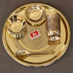 Indian Bartan Brass Plate Set - Golden image 5