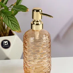 Kookee Orange & Gold-Toned 2 Pieces Textured Glass Soap Dispensers-400ml Each image 4