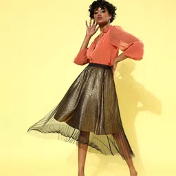 KASSUALLY Women Stunning Gold Solid Tulle Skirt-picture-23