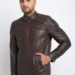Teakwood Leathers Men Brown Solid Lightweight Biker Jacket image 3