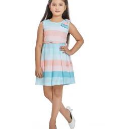Peppermint Kids Peach & Blue Striped Dress image 1