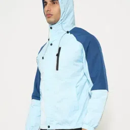 Ajile By Pantaloons Blue Regular Fit Colour Block Hooded Jacket image 3