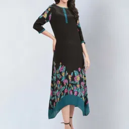 First Resort By Ramola Bachchan Black & Yellow Floral Printed Slimline Kaftan Dress image 5