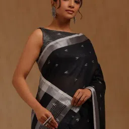 Soch Navy Linen Woven Design Saree With Unstitched Blouse Piece-picture-13