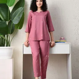 Ichaa Peach Regular Fit Floral Print Night Suit-picture-13