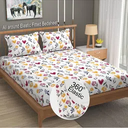 LA VERNE White Floral 110 TC Bedsheet with 2 Pillow Covers-picture-19