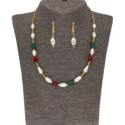Sri Jagdamba Pearls Multicolored Gold Plated Necklace Set-picture-45
