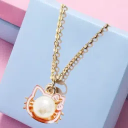 OOMPH Baby Pink Cute Hello Kitty Enamel Pendant Necklace Chain for Women-picture-12