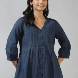 Fabindia Navy Cotton Embroidered Tunic-image-70