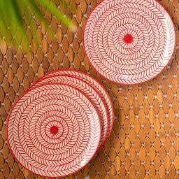 ExclusiveLane Hand-painted Red & White Ceramic Dinner Plates - Set of 4 (Dia 25cm)-picture-23