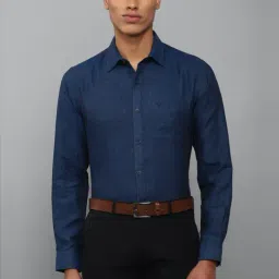 Allen Solly Navy Blue Linen Slim Fit Texture Shirt-picture-26
