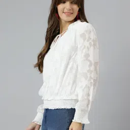 Latin Quarters White Self Design Top image 3