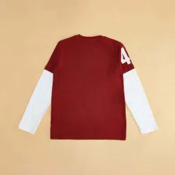 YU by Pantaloons Kids Maroon & White Cotton Printed Full Sleeves T-Shirt image 4