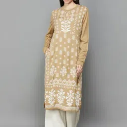 Melange by Lifestyle Beige Printed Straight Kurta-image-5
