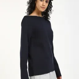 TOMMY HILFIGER Navy Cotton Solid Full Sleeves Sweater image 4