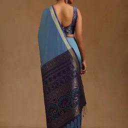 Soch Turquoise Solid Saree With Unstitched Blouse Piece image 2