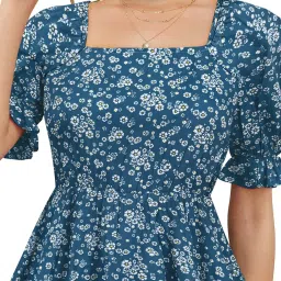 KERI PERRY Teal Floral Print Top image 5