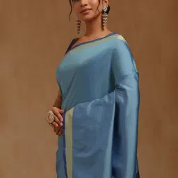 Soch Turquoise Solid Saree With Unstitched Blouse Piece image 1