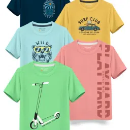 HELLCAT Kids Multicolor Printed T-Shirt (Pack Of 5)-picture-18