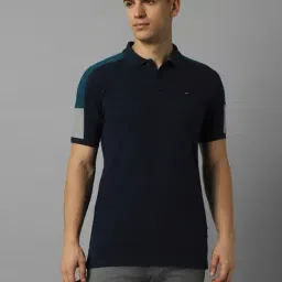 Louis Philippe Jeans Navy Cotton Slim Fit Printed Polo T-Shirt-picture-31