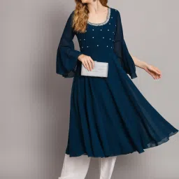 Poshak Hub Blue Embellished Anarkali Kurta image 5