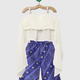 Many Frocks Kids Blue & White Printed Top with Plazzo image 2