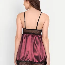fims FIMS: Fashion is my Style Maroon & Pink Lace Work Babydoll With Thong image 5